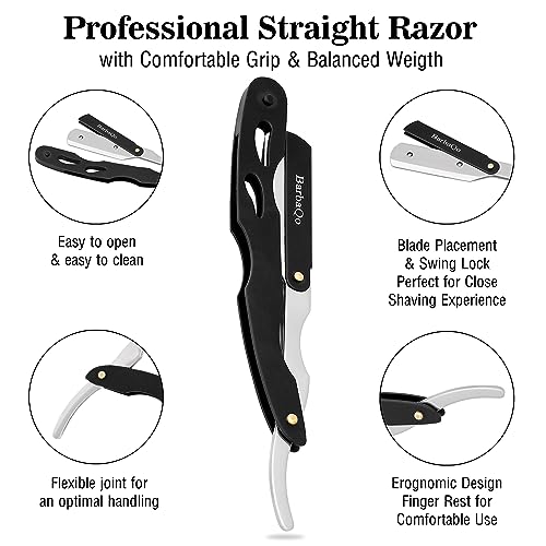 BarbaQo Professional Stainless Steel Straight Razor with 20 Blades