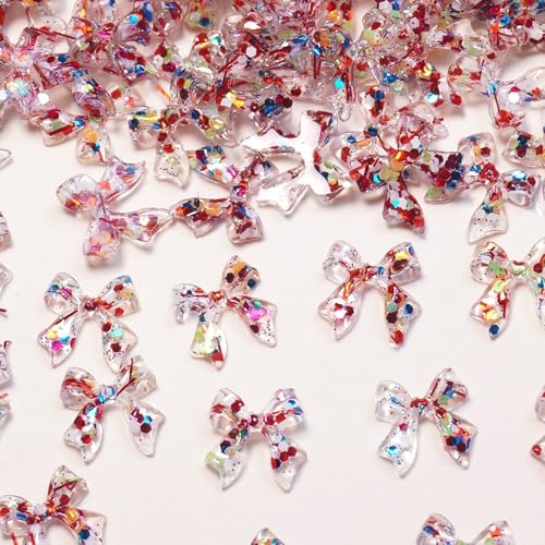 Tephrent 150Pcs Aurora 3D Resin Bow Nail Charms Colorful Holographic Bowknot Rhinestones for Acrylic Nails DIY Nail Art