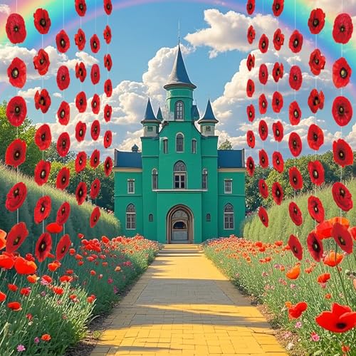 56 Pcs Red Poppy Garland Set for Wizard Party Decoration