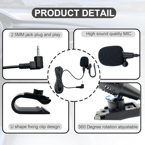 2.5mm Car Microphone Compatible with Pioneer Vehicle Stereo GPS DVD Enabled Head Unit,3m Cable