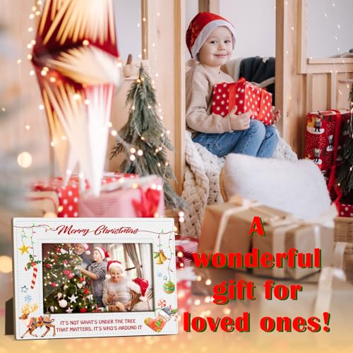 White Leather Christmas Picture Frame 4x6 Inch Snowflake Reindeer Holiday Decor