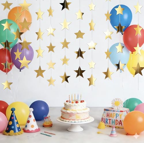 Gold Star Garland Banner Set - 7 Pack, 91.8 ft Double-Sided Streamers for Parties