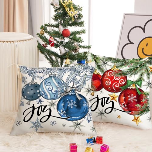 AACORS Blue Christmas Throw Pillow Cover 20x20 Inch Holiday Farmhouse Decor