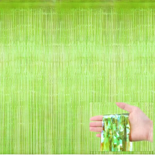 Lime Green Tinsel Backdrop Curtain - 3.28 x 8.2 ft Party Decoration