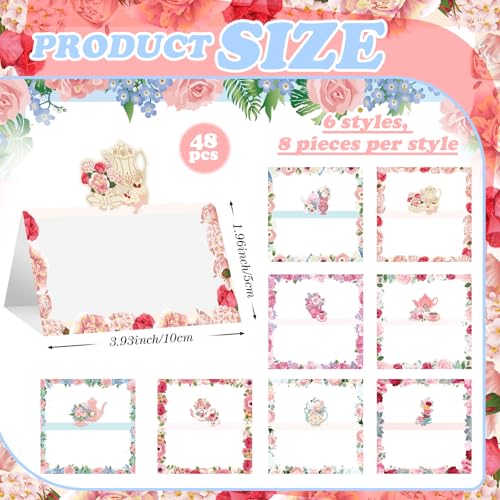 48 Pcs Tea Party Place Cards - Floral Decorations for Celebrations