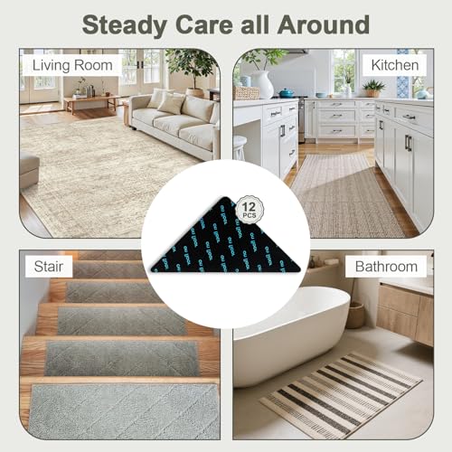 12 Pcs Non-Slip Rug Grip Pads for Hardwood & Tile Floors