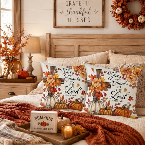 Hello Fall Pumpkin Throw Pillow Covers 18x18 Inch - Set of 2