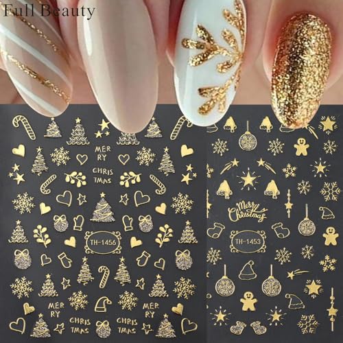 Christmas Nail Art Stickers 4 Sheets Self-Adhesive Winter Decals