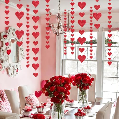 4-Pack Glitter Heart Garland - Valentine's Day Decorations