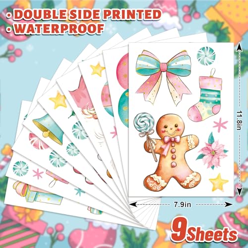 Christmas Window Clings Set - 9 Sheets Holiday Reusable Stickers for Windows, Mirrors & Glass Decor