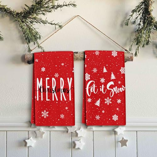 Christmas Hand Towels Set of 2 - Snowflake Holiday Decor, Soft & Absorbent