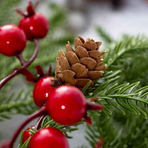Christmas Pine Branches & Red Berries with Lights - B Style, 12-Piece