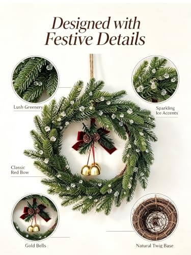 10 Inch Artificial Norfolk Pine Wreath for Front Door & Holiday Decor