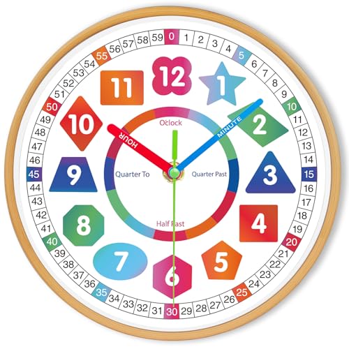 AIRUIFU 8 Inch Kids Learning Wall Clock - Silent Non-Ticking Analog Time Tool