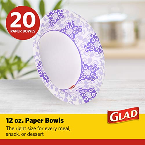 Glad 12 oz Purple Victorian Disposable Paper Bowls - Heavy Duty & Soak-Proof, 20 Count