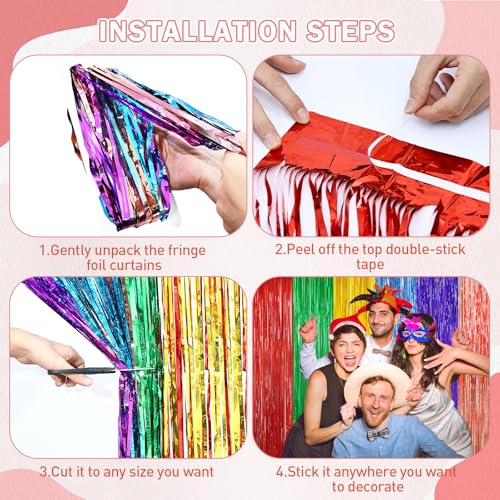 Rainbow Metallic Foil Fringe Curtain Backdrop - 2 Pack