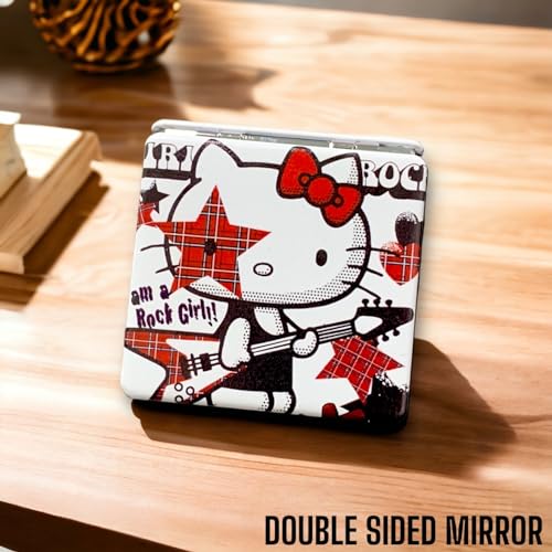 KOZUKI Kitty Compact Mirror Rock - Pink, Double-Sided, Portable