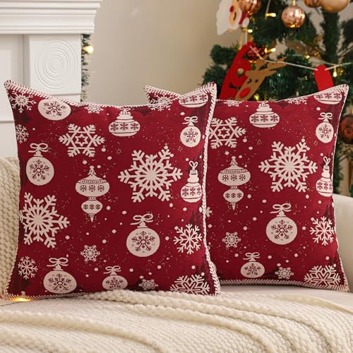 Christmas Throw Pillow Covers 18x18 Set of 2 - Chenille Decor