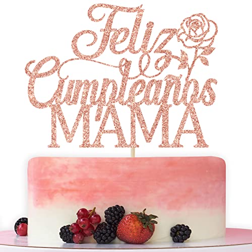 Rose Gold Glitter Happy Birthday Mom Cake Topper Decoration