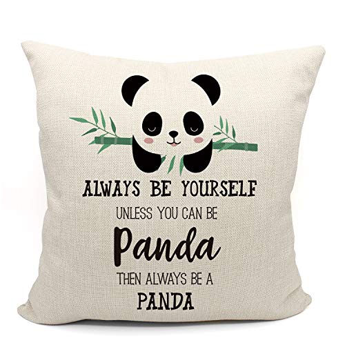 Panda Throw Pillow Cover 18x18 Beige Cotton Linen Decorative Case