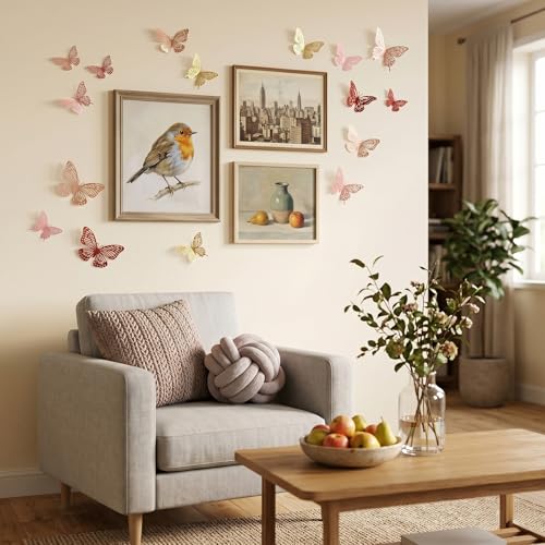 48 PCS Rose Gold 3D Butterfly Wall Decor - 4 Styles & 3 Sizes
