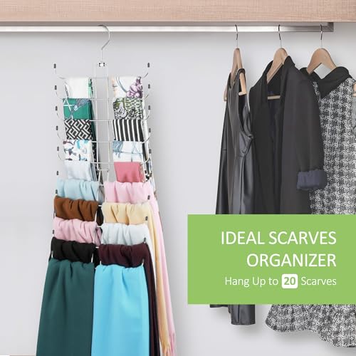 OMHOMETY Metal Scarf Hanger - 10-Tier Closet Organizer, Silver (1 Pack)