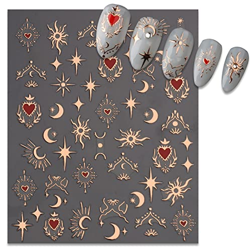 TailaiMei Valentine's Day Star Moon Gold Heart Nail Stickers 3 Sheets