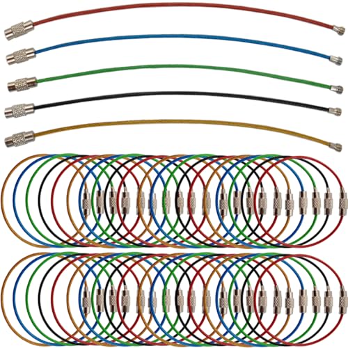 60PCS 6 inch Steel Wire Keychain, Colored Nylon Coated Stainless Steel Metal Wire Keychains, 1.5 mm Key Rings Loops for Hanging Luggage Tags, Keys and ID Tag Keepers