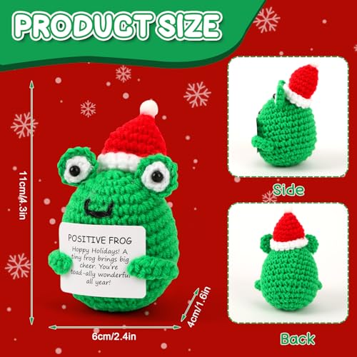 Christmas Frog Gift - Positive Holiday Stocking Stuffer with Santa Hat - Crochet Handmade Decor