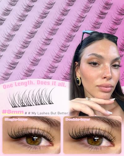 Natural 8mm Lash Clusters Wispy Eyelash Extensions with Clear Band