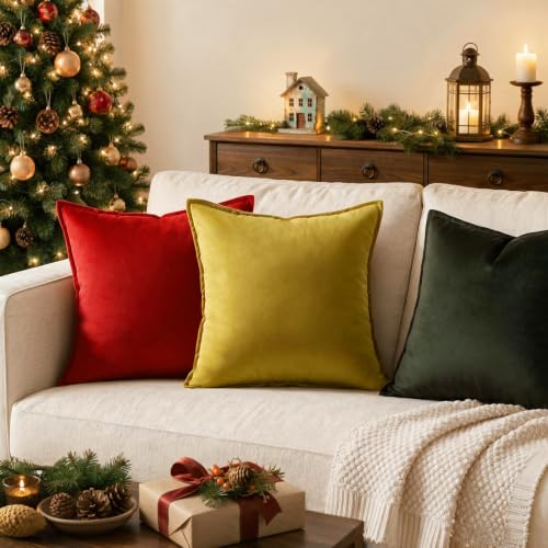 Christmas Red Velvet Throw Pillow Covers Set of 2 22x22 Inches - Holiday Home Decor