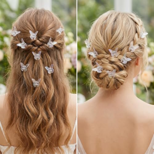 Nogeqi 12PCS Mini Butterfly Hair Clips, Glitter Small Claw Clips for Women and Girls