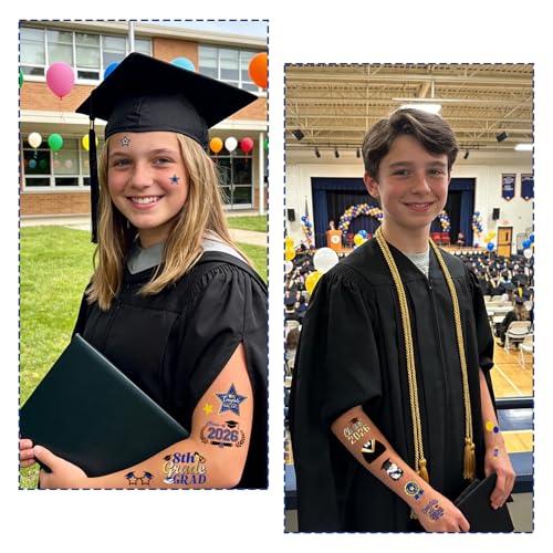 Gameza 8th Grade Graduation Temporary Tattoos 200+ Blue and Gold Favors