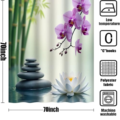Green Zen Lotus Flower Shower Curtain 70x70 Inch Polyester Fabric – Serene Spa-Inspired Design