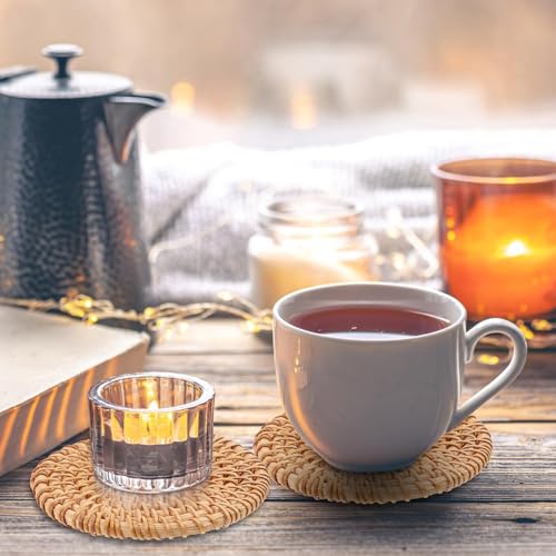 Oruola Natural Rattan Woven Coasters - Set of 2, 3.93 Inch Boho Drink Coasters for Hot Beverages