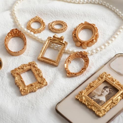 14-Piece Vintage Mini Picture Frames Set - Ornate Gold Designs for Crafts
