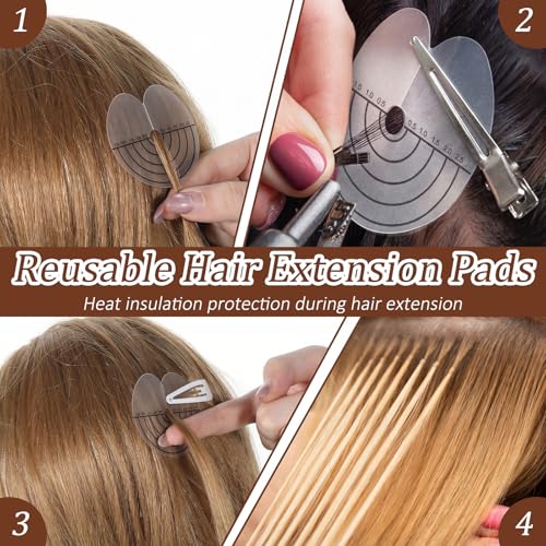 100 Pcs Heat Shield Guards for Hair Extensions with Scale, Clear PVC Keratin Protectors