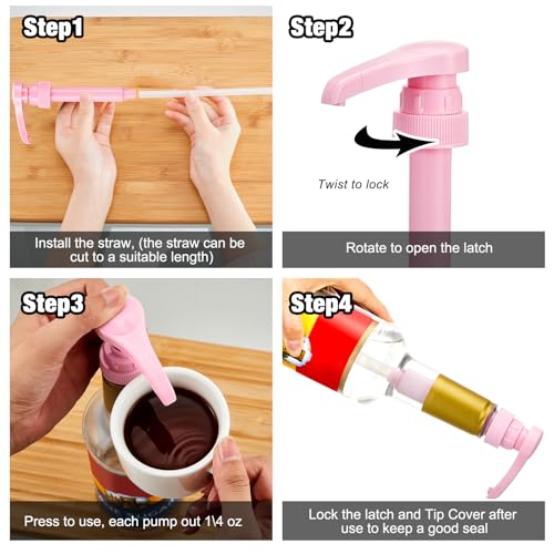 Patelai 5 Pcs Syrup Pumps for 750ml Bottles - Pink Leak Proof Dispenser