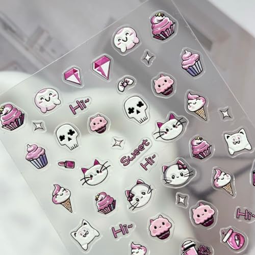 5D Embossed Dessert Cake Ice Cream Nail Stickers - 3 Sheets
