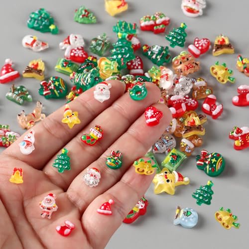 100Pcs Christmas Nail Charms 3D Colorful Holiday Manicure Gems