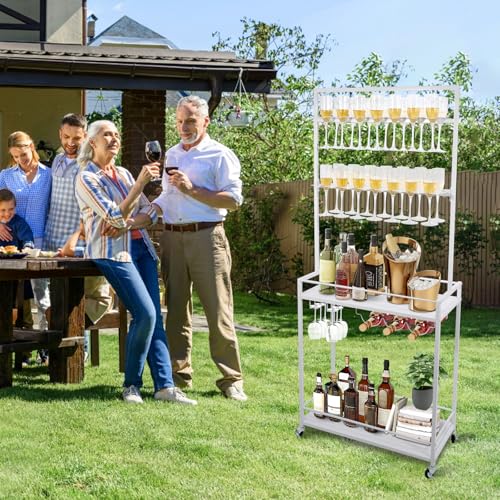 Champagne Wall Holder with 28 Glasses & Storage Cart for Parties