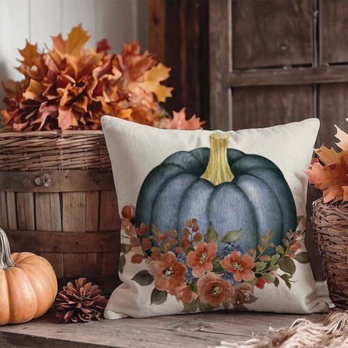PANDICORN Navy Blue Pumpkin Fall Throw Pillow Covers 18x18 Inch Set of 2 - Seasonal Farmhouse Decor