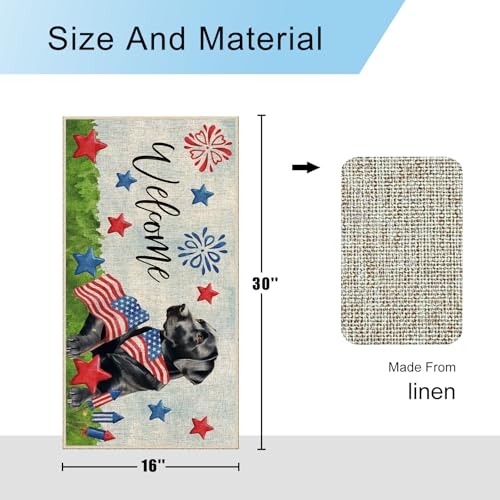 Patriotic Black Labrador Doormat 16x30 Inch - 4th of July Entryway Rug