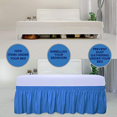 PureFit Wrap Around Ruffled Bed Skirt, Blue, Queen/King Size, 14" Drop