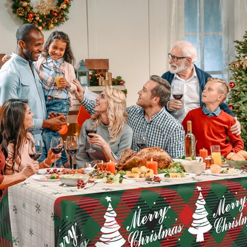 Lattice 2PCS Christmas Tablecloths Red Green Buffalo Checkered 54x108 Inch - Holiday Party Decor