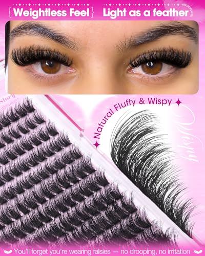 LANFLOWER Fluffy Lash Clusters Kit - 10-20mm D Curl Wispy DIY Eyelash Extensions