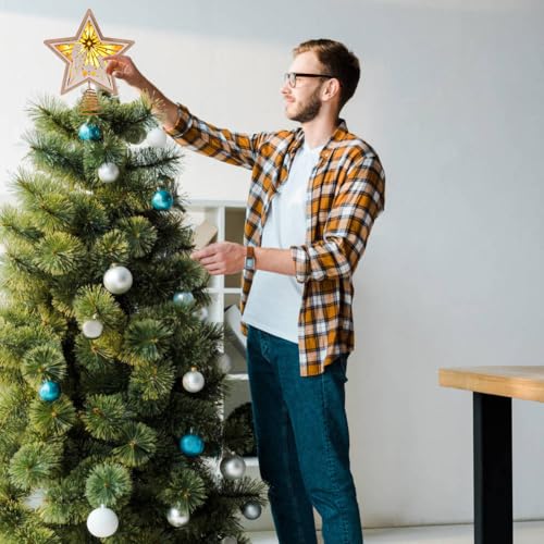 Christmas Star Tree Topper White Wooden 3D Glittered LED with Timer