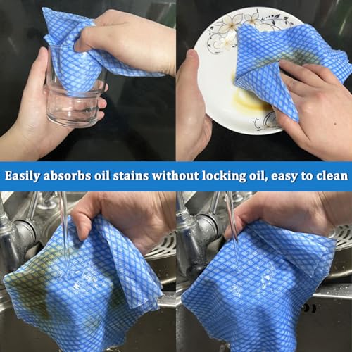 Porffitoy 50-Pack Large Reusable Blue Dish Cloths - Absorbent Kitchen Towels