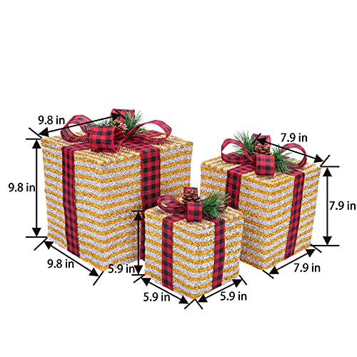 Lighted Christmas Gift Box Set - 3 Decorative LED Holiday Boxes with 8 Modes