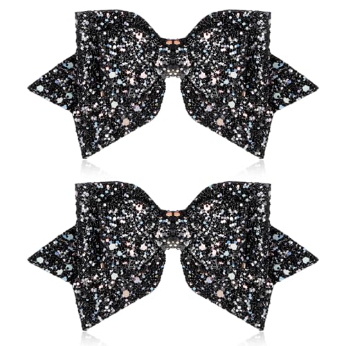 Styquenzer 2 Pcs Sparkly Sequin Hair Clips, 5 Inch Black Hair Bows
